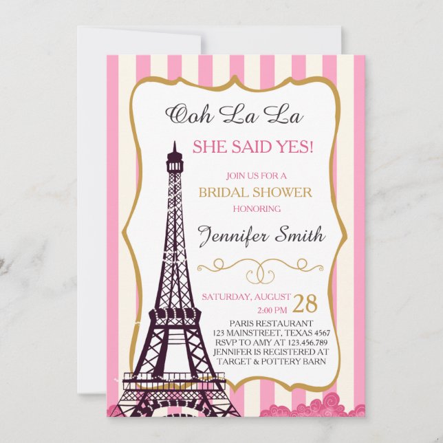 Bridal shower invitation Paris Eiffel Tower French (Front)