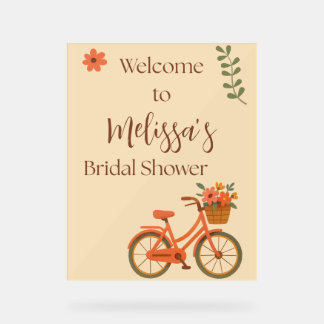Bridal Shower Invitation, Peach Floral Bicycle Acrylic Sign