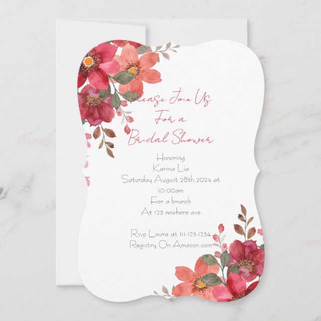 Bridal Shower Invitation pink floral design (Front)