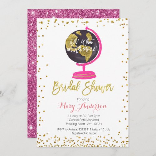 Bridal Shower Invitation Pink Gold Glitter