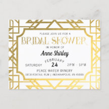 Bridal Shower Invitation Postcard Art Deco Gatsby