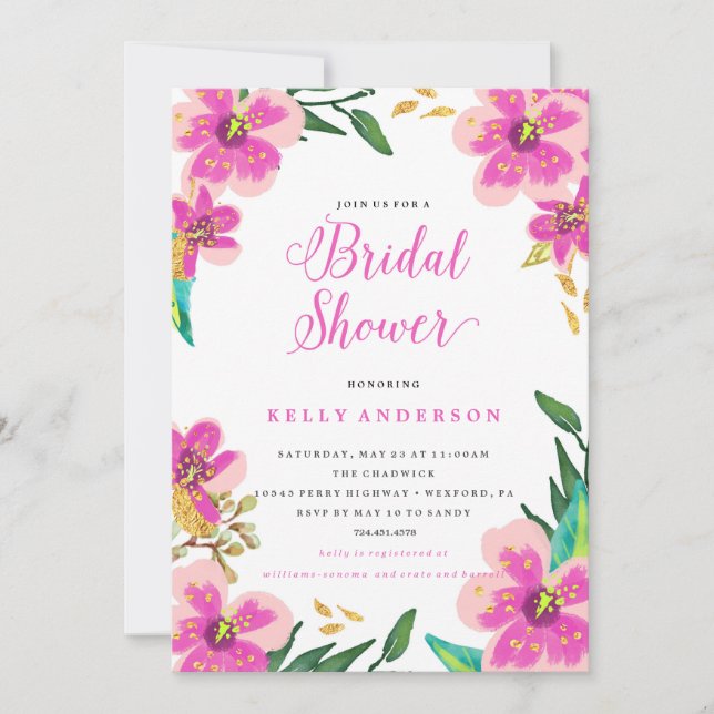 BRIDAL SHOWER INVITATION - purple gold flowers (Front)