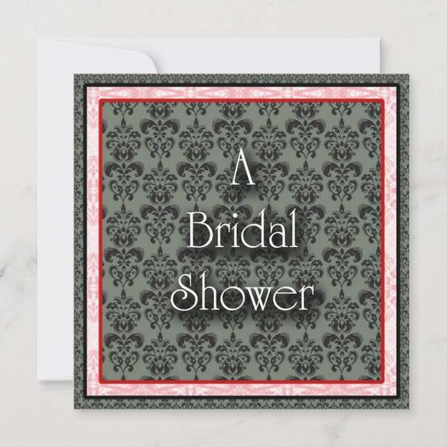 Bridal Shower Invitation Red/Black Damask (Front)