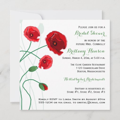 Bridal Shower Invitation Red Poppies Zazzle