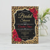 Bridal Shower Invitation Red Roses Leopard Print (Standing Front)