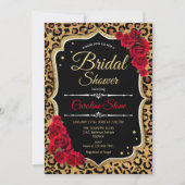 Bridal Shower Invitation Red Roses Leopard Print (Front)