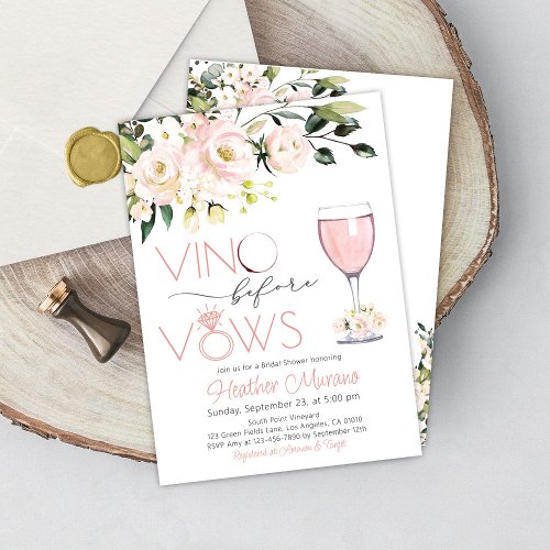 Bridal Shower Invitation RoseGold Vino before Vows
