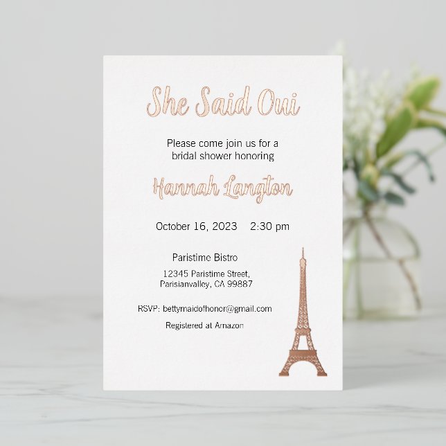 Bridal Shower Invitation, She Said Oui Yes  Foil Invitation (Standing Front)
