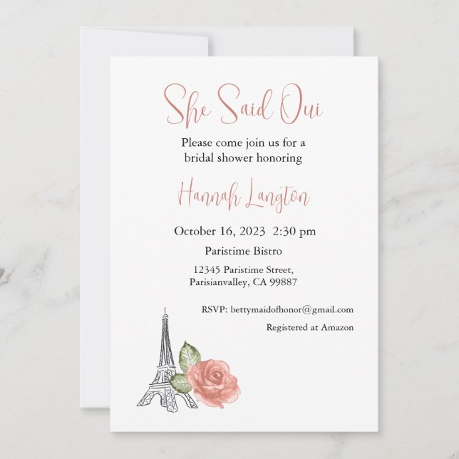 Bridal Shower Invitation, She Said Oui Yes  Invitation (Front)