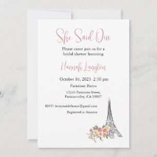 Bridal Shower Invitation, She Said Oui Yes  Invitation