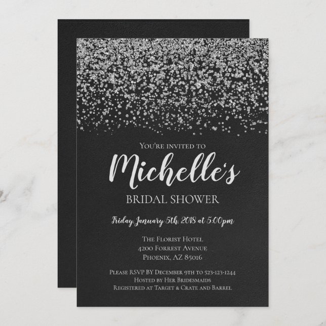 Bridal Shower Invitation, Silver, Black, Bridal Invitation (Front/Back)