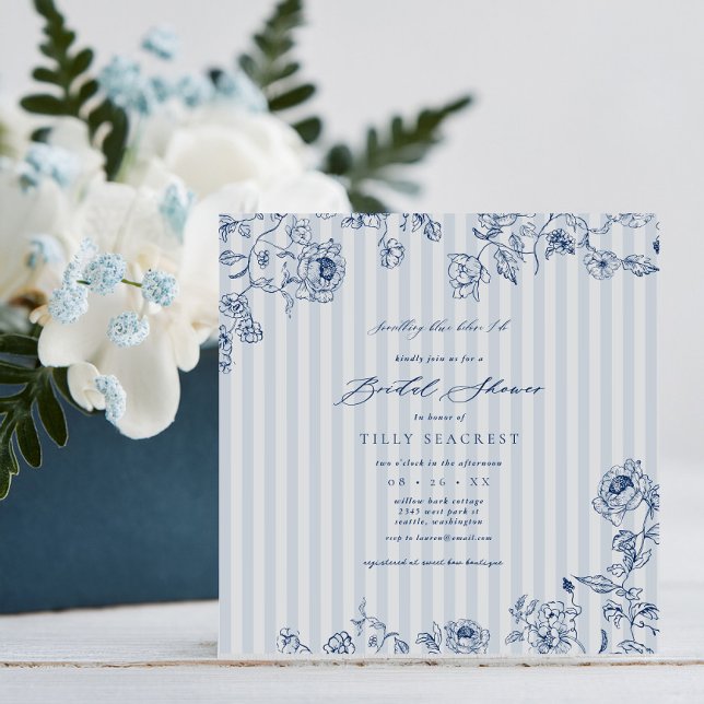 Bridal Shower Invitation Something Blue Stripes (Creator Uploaded)
