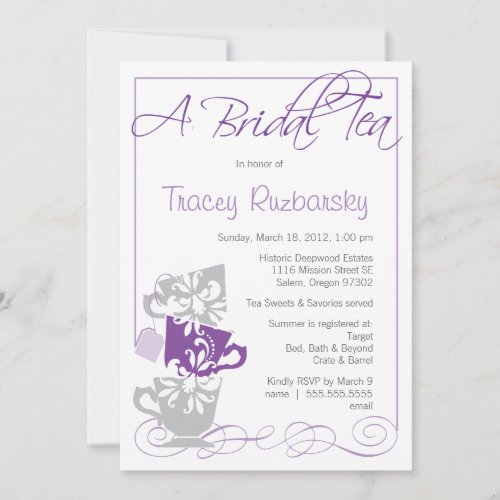 Bridal Shower Invitation - Tea  |  Purple and Gray