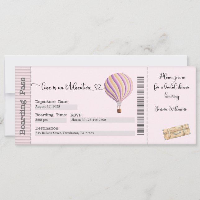 Bridal Shower Invitation, Travelling Theme, Plane Invitation (Front)