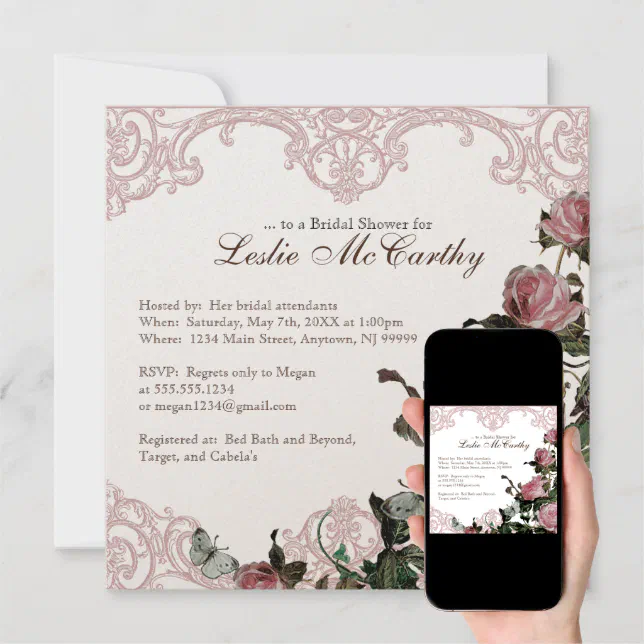 Bridal Shower Invitation - Trellis Rose Vintage | Zazzle