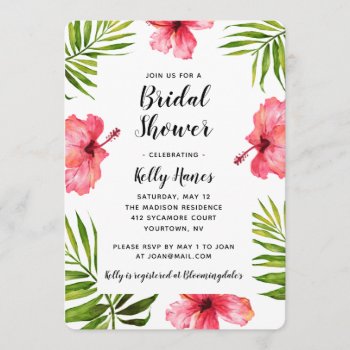 Bridal Shower Invitation Tropical Summer Watercolo by autumnandpine at Zazzle