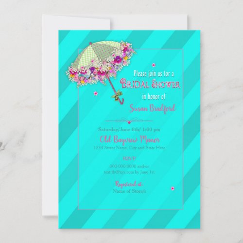 Bridal Shower Invitation Umbrella Fresh Flowers Invitation