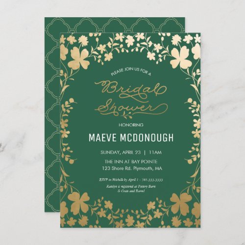 Bridal Shower Invitation Vintage Green  Gold Invitation