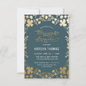Bridal Shower Invitation, Vintage Teal & Gold Invitation (Front)