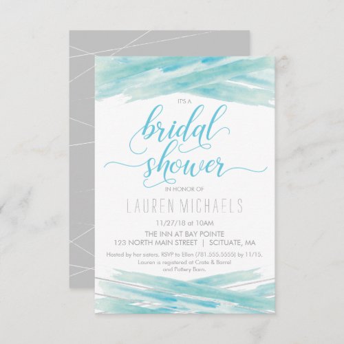 Bridal Shower Invitation _ Watercolor Blue Silver