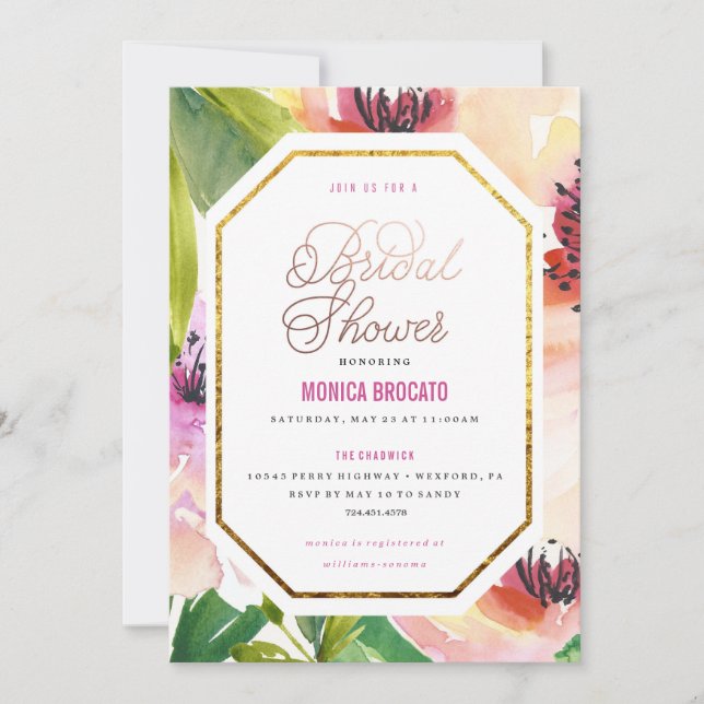 BRIDAL SHOWER INVITATION - watercolor flowers in (Front)