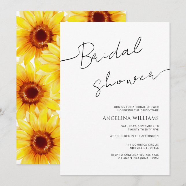 Bridal Shower Invitation Watercolor Sunflower (Front/Back)