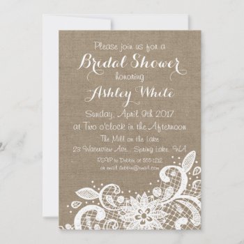 Bridal Shower Invitation With Burlap And Lace by LangDesignShop at Zazzle