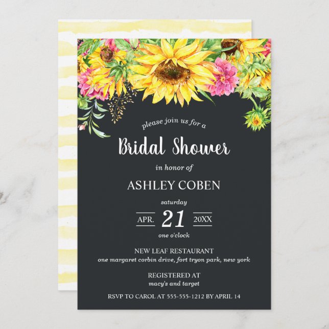 Bridal Shower Invitation with Cascading Sunflowers (Front/Back)