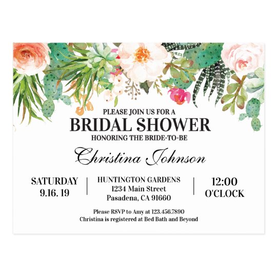 Bridal Shower Invitation With Succulents Cactus Postcard Zazzle