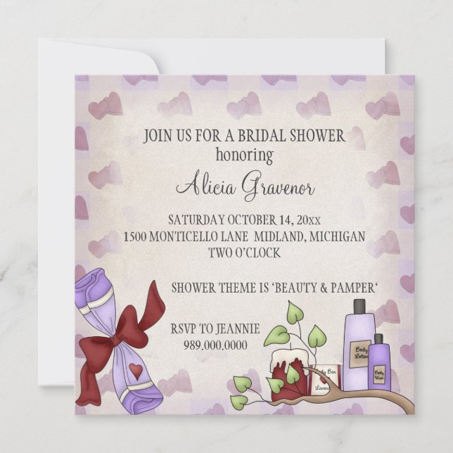 Bridal Shower Invitations (Beauty & Pamper Theme) (Front)