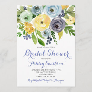 Bridal Shower Invitations, blue yellow flowers Invitation