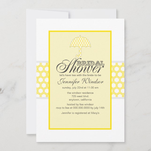 Bridal Shower Invitations Canary Yellow And Gray (Front)