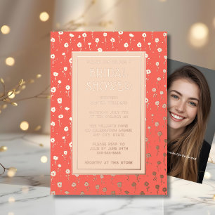 Bridal Shower Invitations Floral Peach Coral Foil