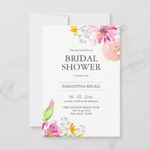 Bridal Shower Invitations Pink Floral with QR Code