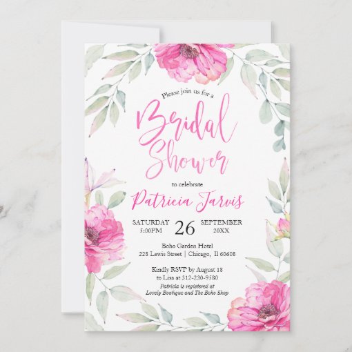 Bridal Shower Invitations Pink Floral Wreath | Zazzle