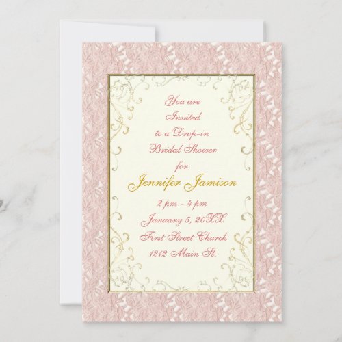 Bridal Shower Invitations Pink lace, Ivory, Gold