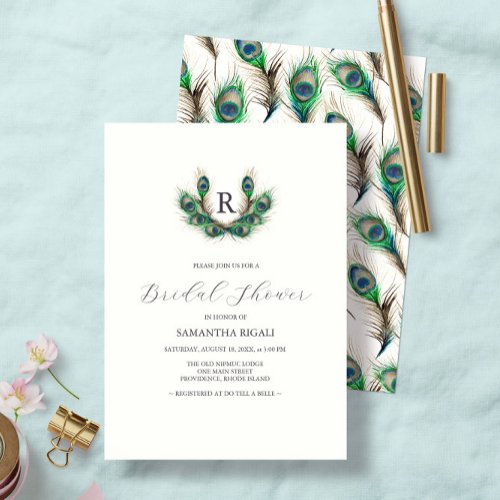 Bridal Shower Invitations Watercolor Peacock