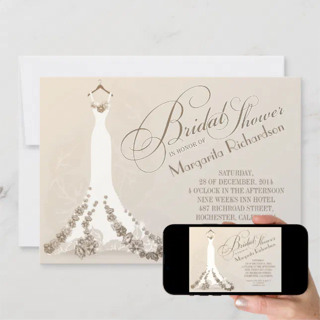 Elegant Bridal Shower Invitations Featuring the Wedding Dress