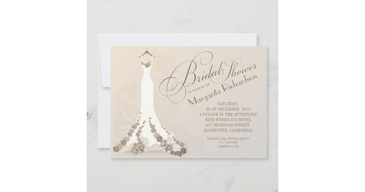 bridal shower invitations with wedding dress | Zazzle