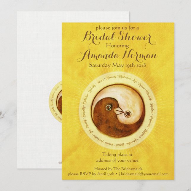 BRIDAL SHOWER INVITE gold doves customizable (Front/Back)