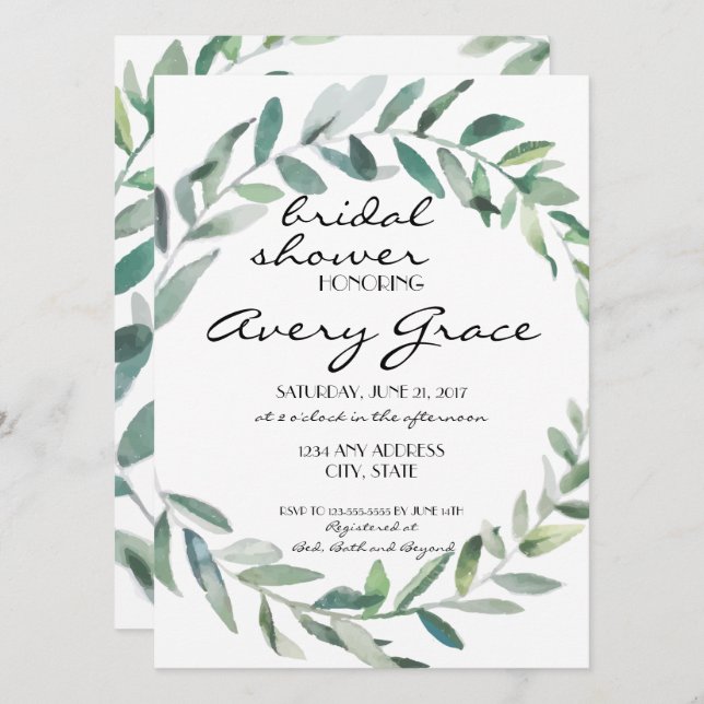 Bridal Shower Invite - Greenery Wedding (Front/Back)