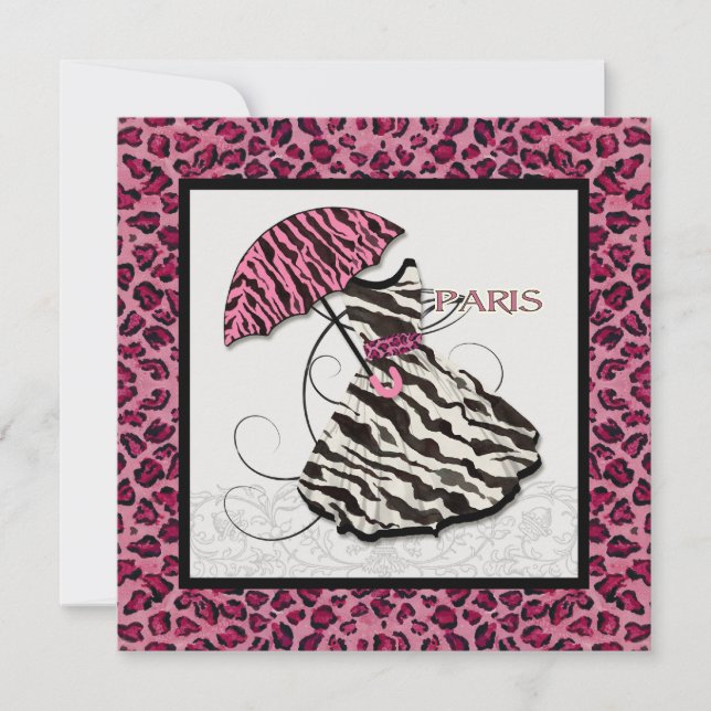Bridal Shower Invite Leopard, Retro Dress, Paris (Front)