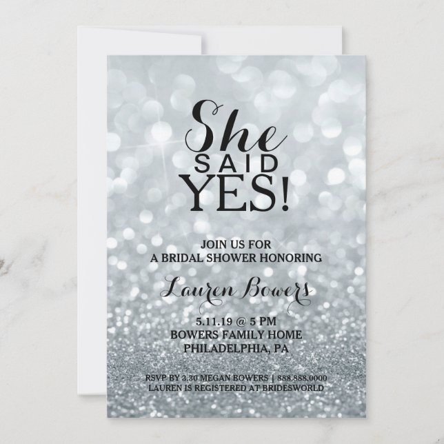 Bridal Shower Invite - She Said Yes Silver (Front)