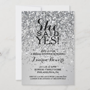 Bridal Shower Invite She Said Yes Silver Glitter