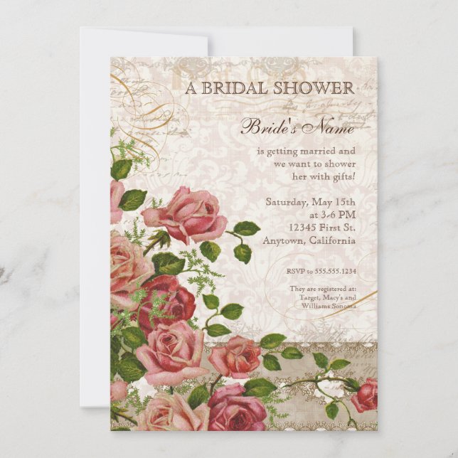 Bridal Shower Invite - Trellis Rose Vintage Card (Front)