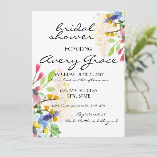 Bridal Shower Invite Watercolor Wildflowers Zazzle