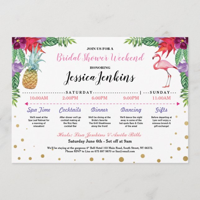 Bridal Shower Itinerary Aloha Flamingo Pineapple Program (Front)