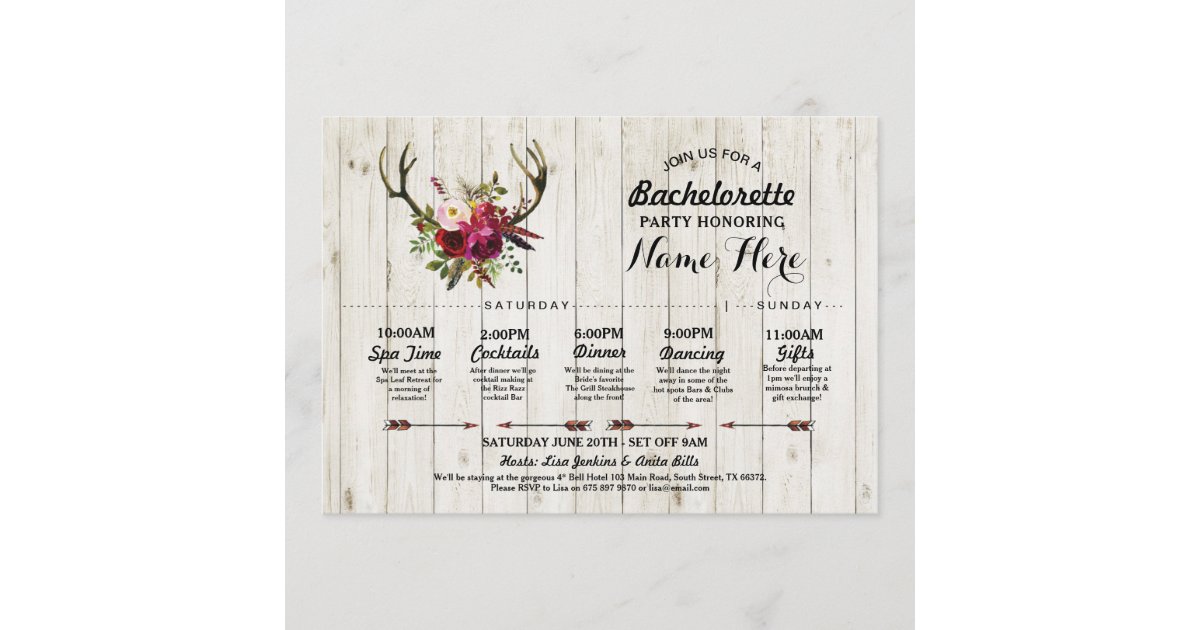 Bridal Shower Itinerary Bachelorette Antler Rustic Program