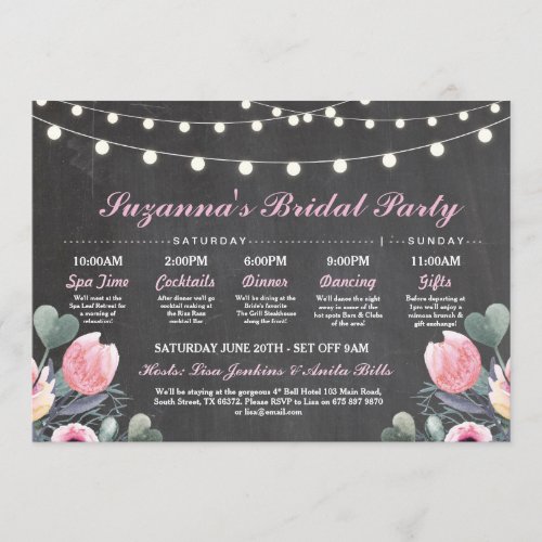 Bridal Shower Itinerary Bachelorette Pink Floral Program