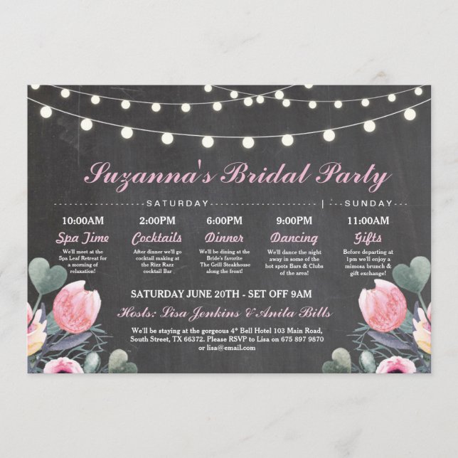 Bridal Shower Itinerary Bachelorette Pink Floral Program (Front)